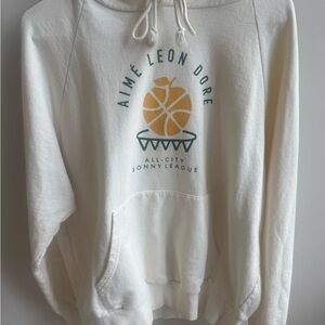 Aime Leon Dore White Hoodie with Yellow and Blue Logo